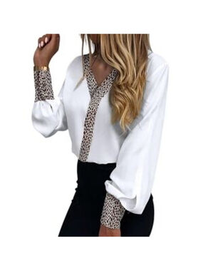 ChicMe White Leopard Print Cold Shoulder Blouse Size Xl (20.5” PTP)